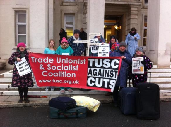 Waltham Forest TUSC supporters protest outside the town hall against the bedroom tax